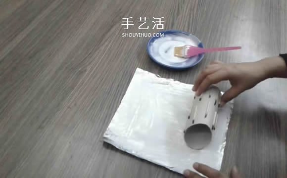 卷纸筒保鲜膜筒废物利用 手工制作多孔笔筒